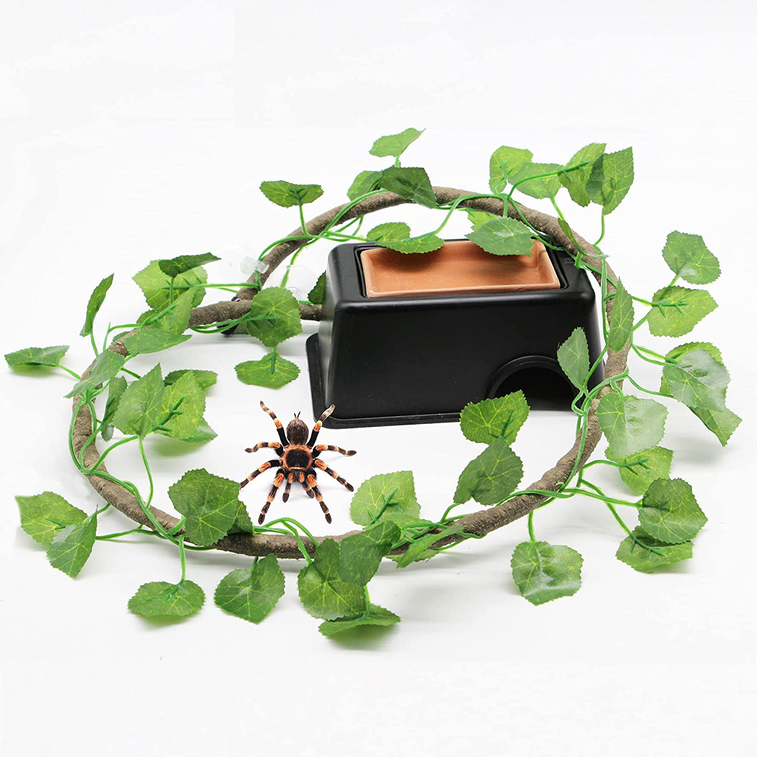 PETWAKEY-ST Reptile Hideout Box，Sink Humidifier Gecko Hide Hut Cave Accessories & Vine Habitat Decor for Small Snake Spiders Frog Turtles Lizards Turtles