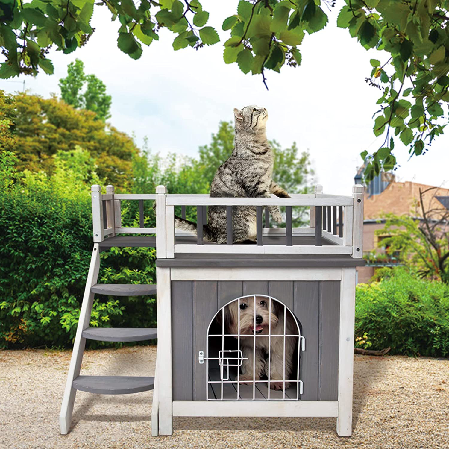 Petsfit Dog House Cat Houses for Indoor Cats, Dog Houses for Small Dogs with Side Window, Connect the Pet Stairs