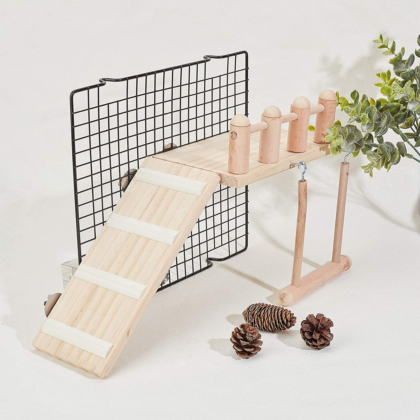 AHANDMAKER Bird Perches Cage Toys Kit, Bird Wooden Play Gyms Stands with Climbing Ladder for Baby Lovebird, Hamster and Parrot