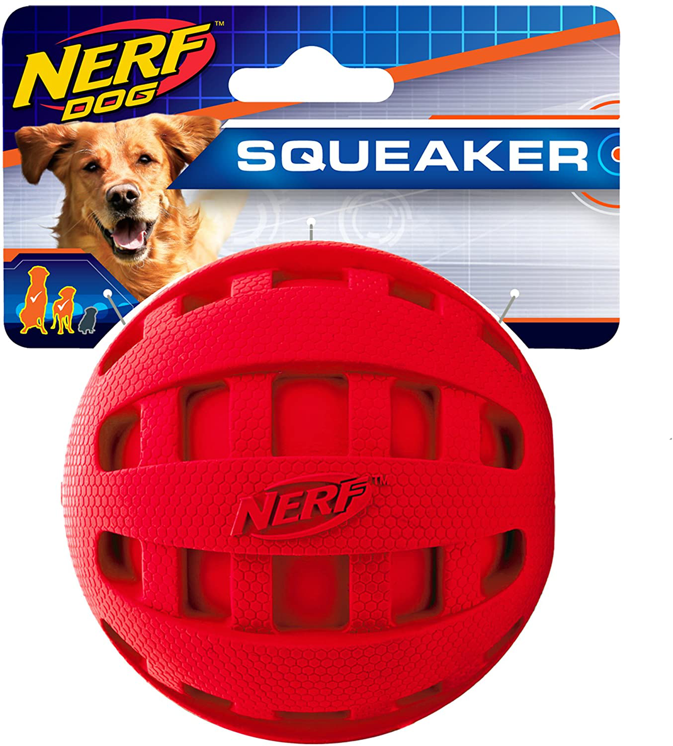 Nerf Dog Checker Ball Dog Toys, Lightweight, Durable and Water Resistant, Non-Toxic, Bpa-Free, Assorted Sizes and Colors Animals & Pet Supplies > Pet Supplies > Dog Supplies > Dog Toys Nerf Dog Checker Squeak 4 in Red 