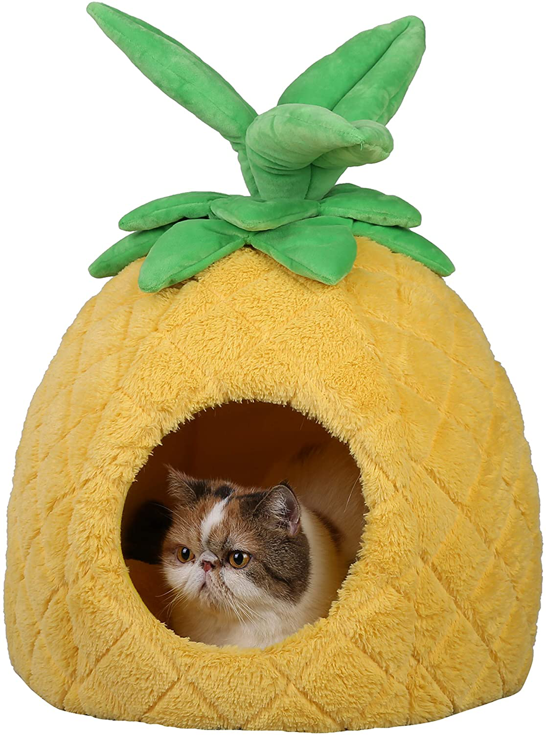 Petnpurr Pineapple Pet Bed for Cats, Puppy and Small Dogs in Super Plush Self-Warming Material – Soft Cushion, Fun Design, Private Cat Cave and Dog House