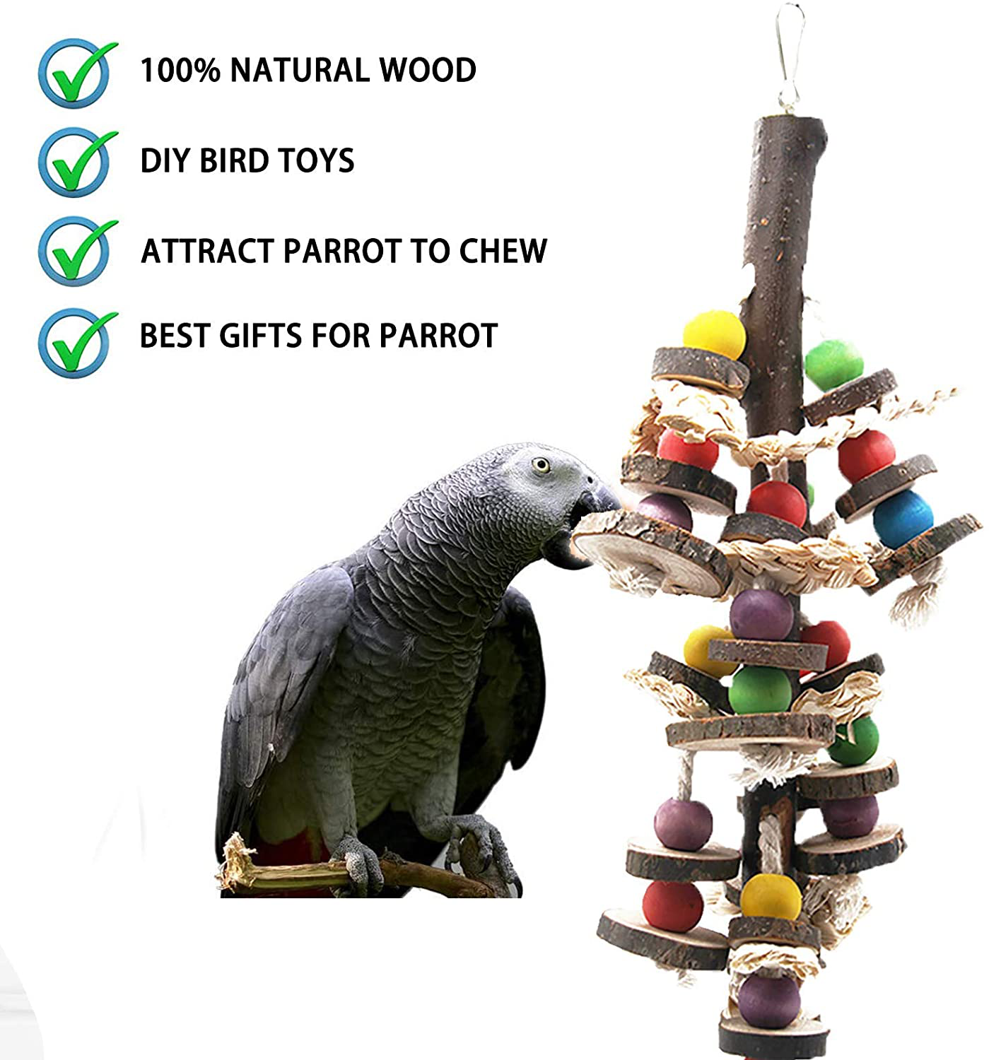 MQ Bird Parrot Toys，Parakeet Cage Accessories Hanging Chewing Wooden Blocks Toys，Large Medium Bird Cage Toys for Parakeets, Cockatiels, Lovebirds, Conures, African Grey, Amazon Parrots, Finch Animals & Pet Supplies > Pet Supplies > Bird Supplies > Bird Toys MQ   