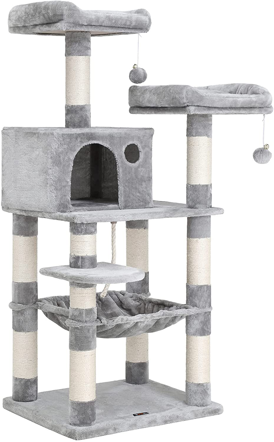 FEANDREA 56.3-Inch Multi-Level Cat Tree with Sisal-Covered Scratching Posts, Plush Perches, Hammock, and Condo, Cat Tower Furniture, for Kitten, Pet Animals & Pet Supplies > Pet Supplies > Cat Supplies > Cat Furniture FEANDREA Light Gray  