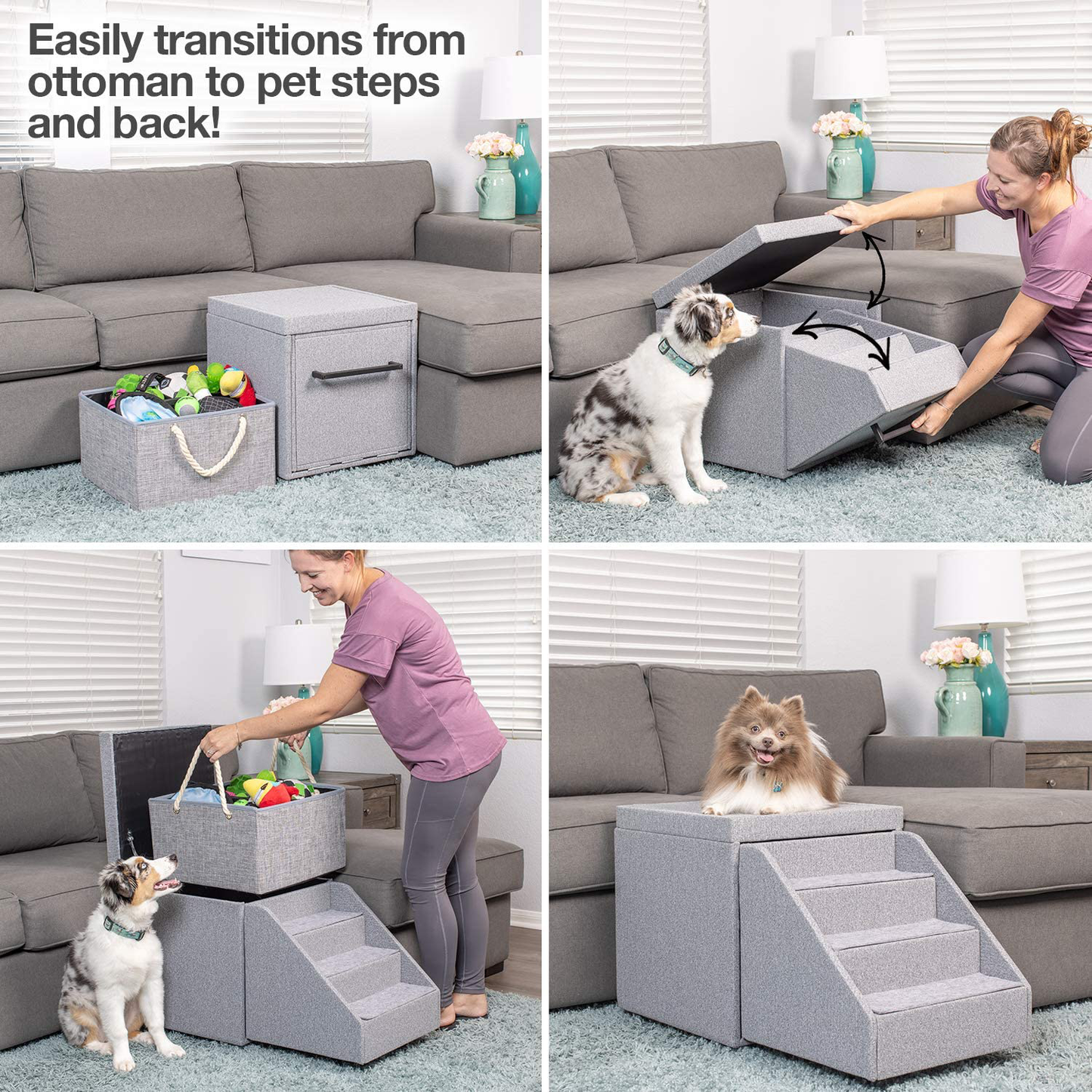 Petfusion Multi-Purpose Pet Stairs, Foldaway Cat & Dog Steps. Ottoman & Dog Toy Basket & Storage, Great Dog & Cat Window Perch (18X18X18”) Perfect Pet Steps for Couch, Bed, or Window. 1 Year Warr