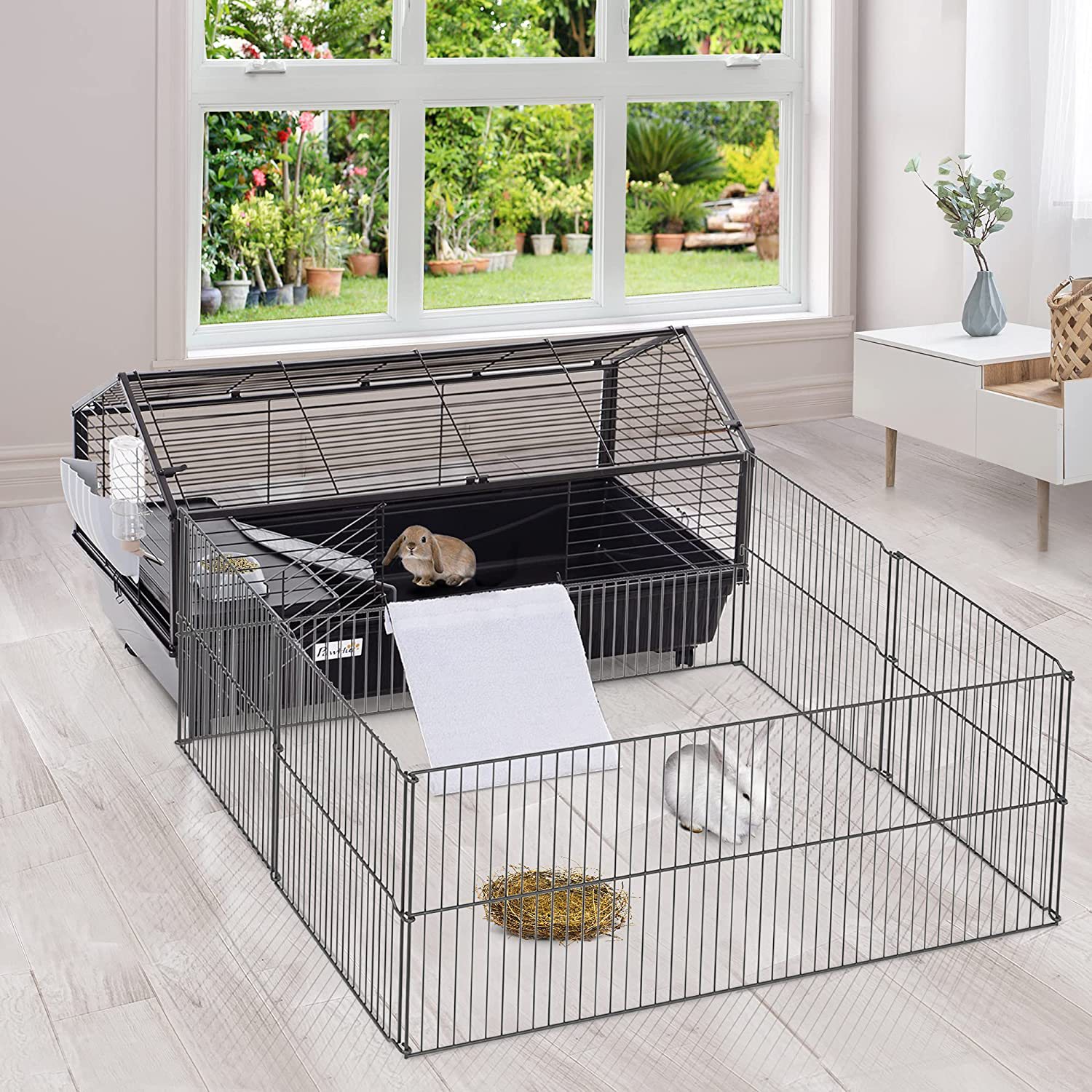 Pawhut Small Animal Cage with Main House and Run for Rabbit, Guinea Pig, Hamster Indoor and Outdoor Animals & Pet Supplies > Pet Supplies > Small Animal Supplies > Small Animal Habitat Accessories Aosom LLC   