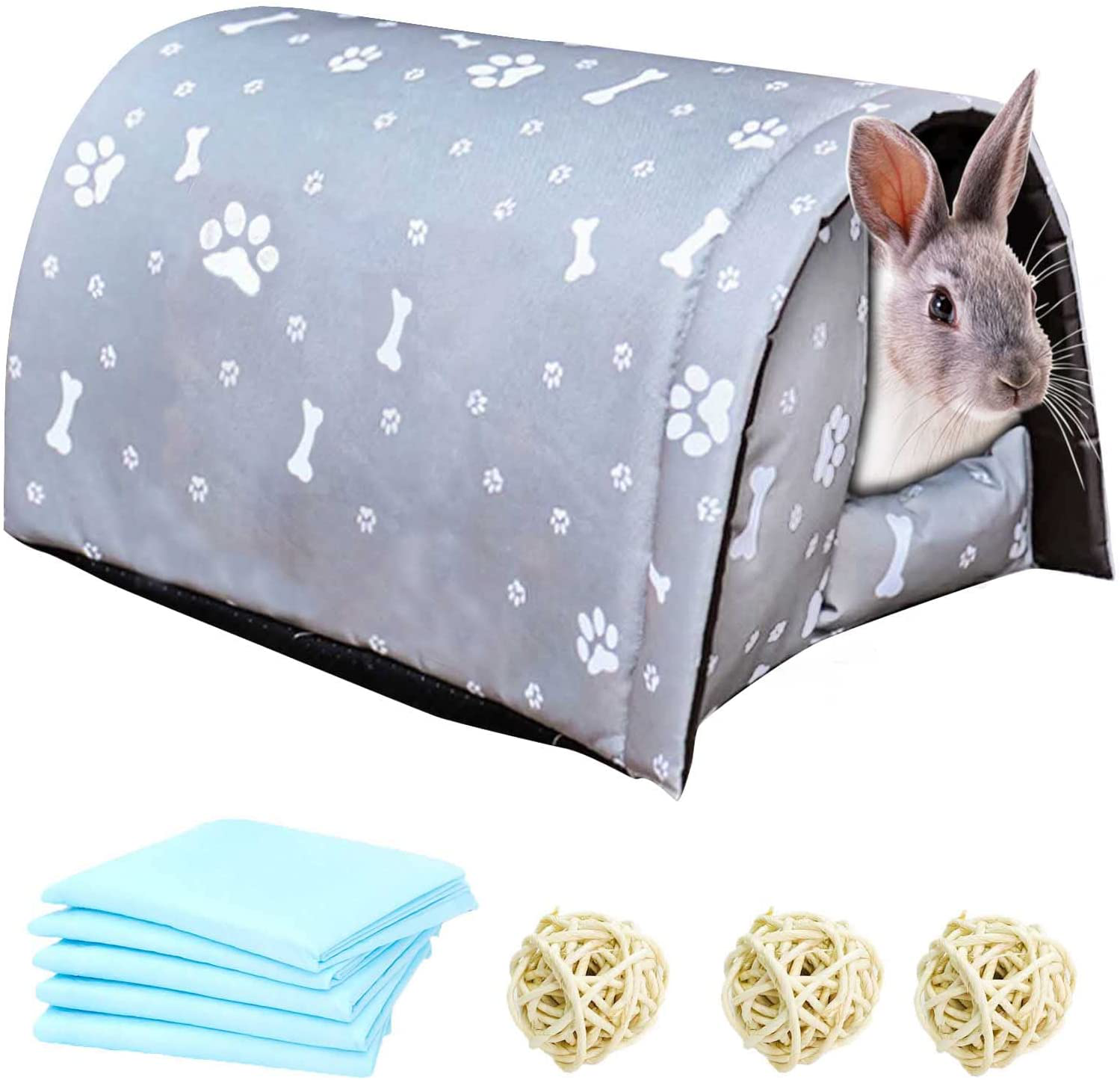 Bunny Cave Bed Small Animal Warm Nest Habitats Guinea Pig Hideouts Cage Accessorie for Hamster Rat Mice Chinchilla Flying Squirrel Animals & Pet Supplies > Pet Supplies > Small Animal Supplies > Small Animal Habitat Accessories Hamiledyi grey  