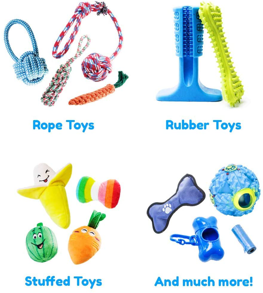 Pacific Pups Products 18 Piece Dog Toy Set with Dog Chew Toys, Rope Toys for Dogs, Plush Dog Toys and Dog Treat Dispenser Ball - Supports Non-Profit Dog Rescue Animals & Pet Supplies > Pet Supplies > Dog Supplies > Dog Toys Pacific Pups Products supporting pacificpuprescue.com   