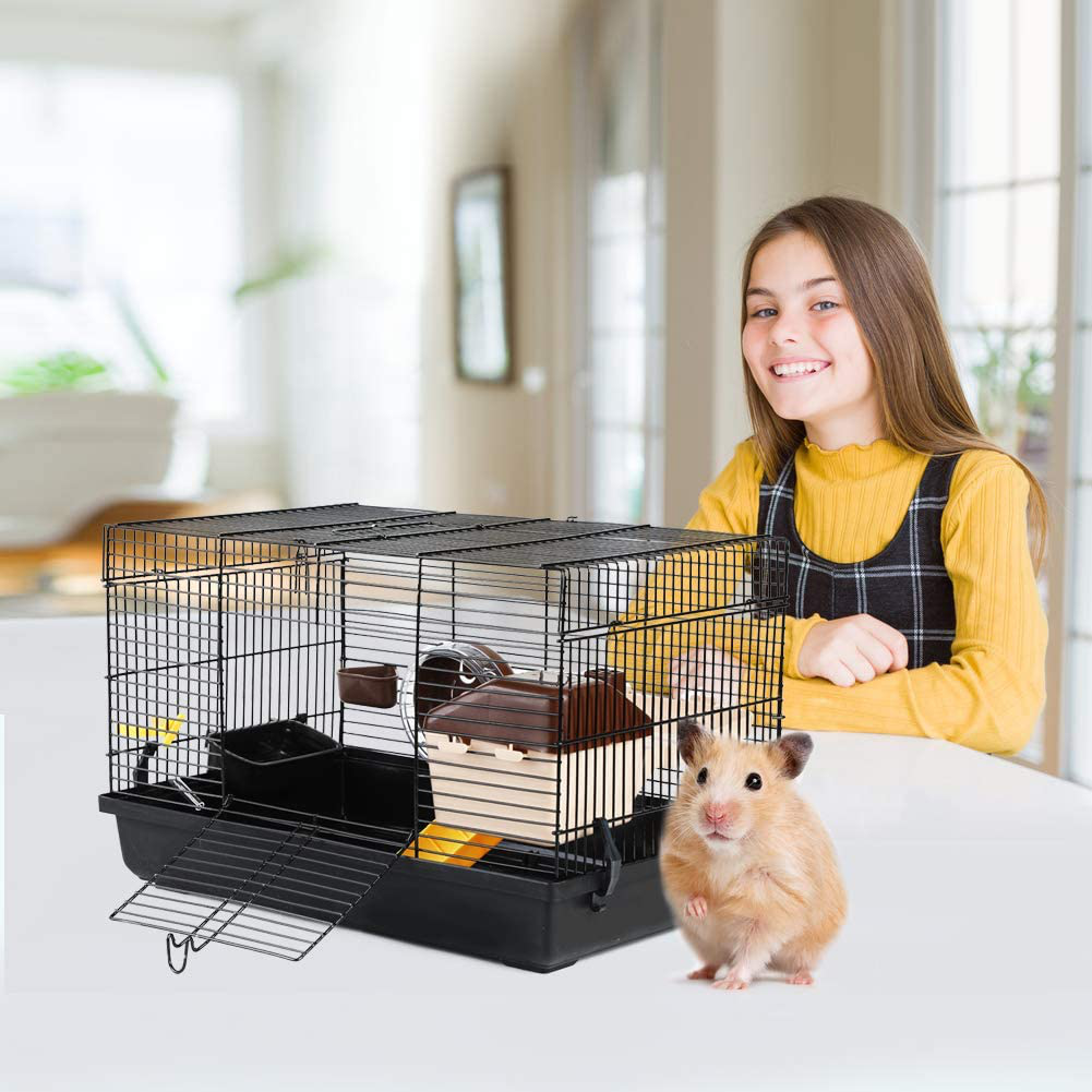 EMUST Hamster Cage, Large Guinea Pig Cage Haven Habitat，Small Animal Cage for Hamster, Guinea Pig, Gerbil- Includes Exercise Wheel, Water Bottle, Black