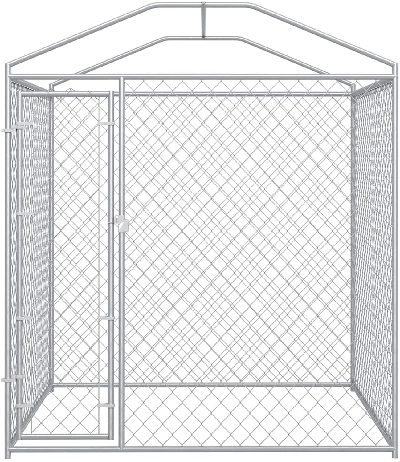 Tidyard Outdoor Dog Kennel Cage with Roof Canopy Lockable Galvanized Steel Pet Run House Chain-Link Mesh Sidewalls Exercise Fence Barrier for Backyard Garden 76 X 76 X 88.6 Inches (L X W X H)