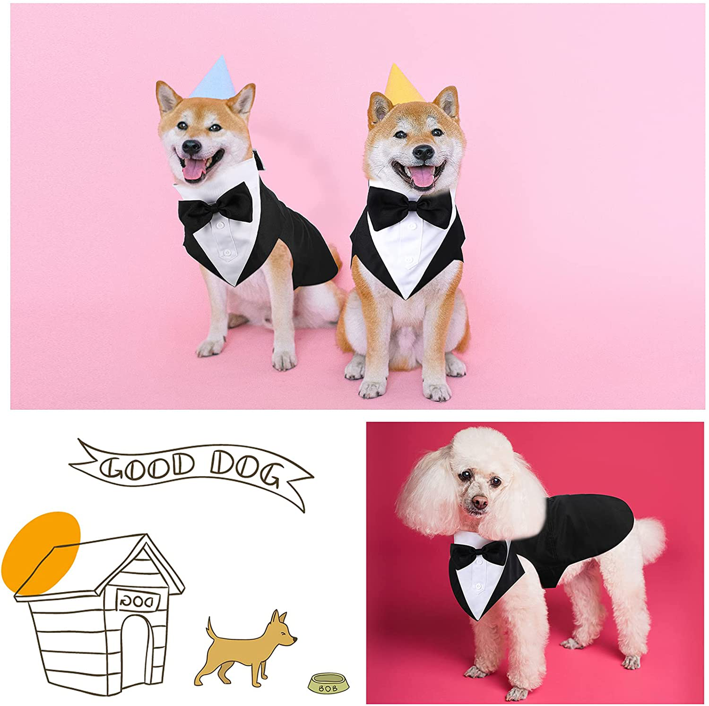 Dog Tuxedo Dog Suit and Bandana Set Dogs Formal Tuxedo Pet Wedding Party Suit Wedding Bow Tie Shirt for Wedding Halloween Birthday Costumes (XL)