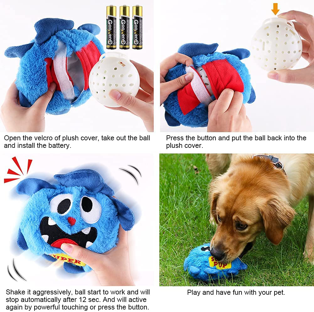 Petbobi Interactive Dog Toys Monster Plush Toy Shake Squeaky Crazy Bouncer  Ball Battery Operated Toy for Small Medium Puppy Motorized Entertainment