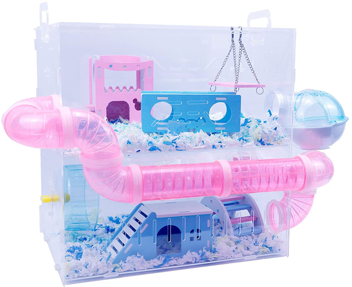 Mousebro Multilevel Transparent Hamster Cage - Small Animal Cage for Hamster, Gerbils,Including Free Bedding,Colorful Villa,Swing, Water Bottle, Exercise Wheel, Food Dish Animals & Pet Supplies > Pet Supplies > Small Animal Supplies > Small Animal Habitats & Cages MouseBro   