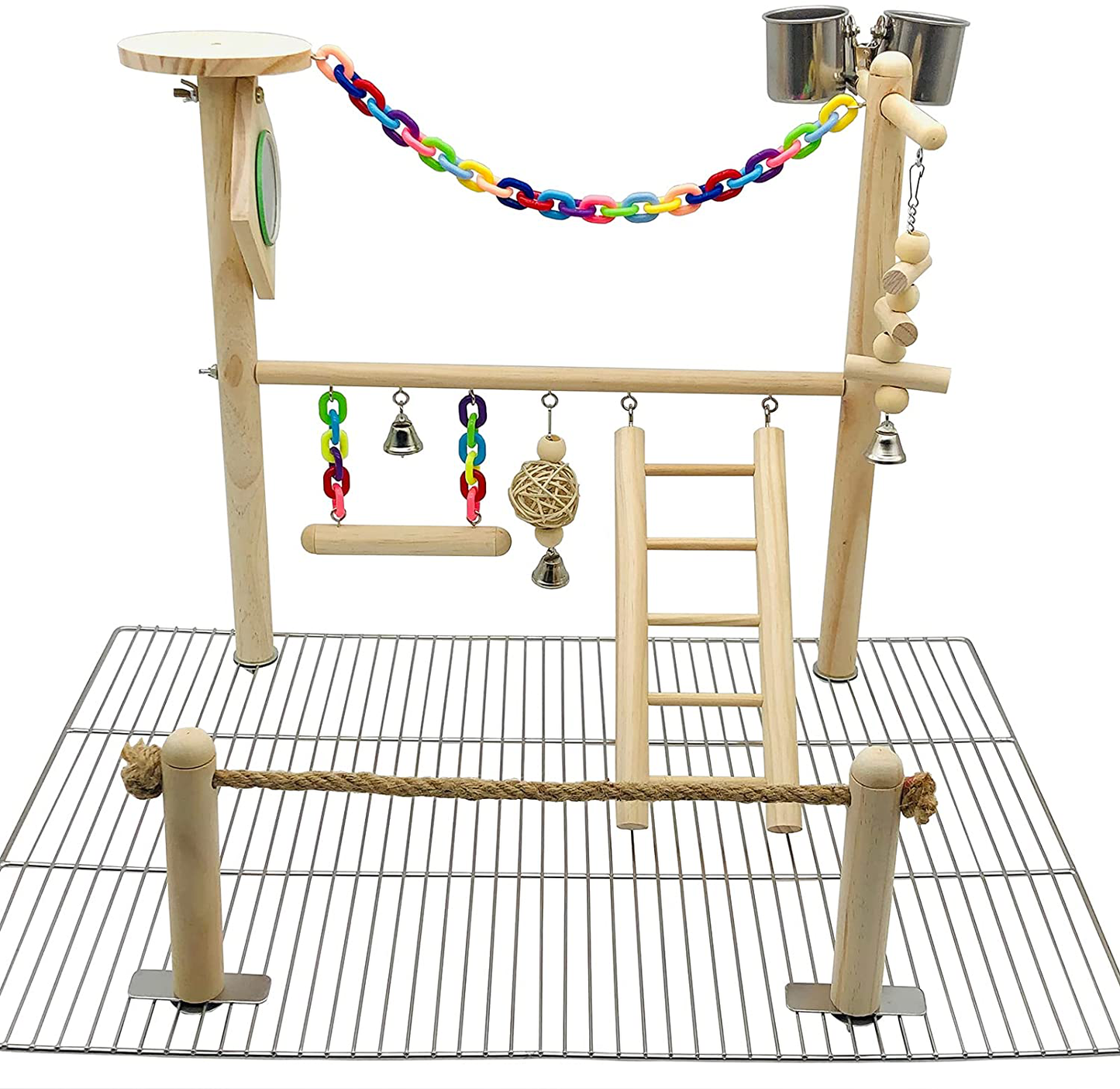 Bird Playground for Top of Cage, Parrot Gym Hanging Chewing Toys, Cage Top Play Stand for Conure, Parakeets, Budgie, Cockatiels, Lovebirds, Bird Wood Perch Cage Toys Animals & Pet Supplies > Pet Supplies > Bird Supplies > Bird Gyms & Playstands CAREUPET   