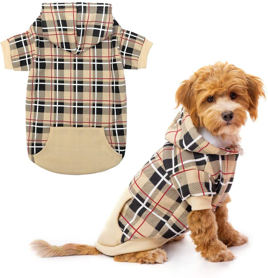 EXPAWLORER Plaid Dog Hoodie - British Style Plaid Pet Sweaters with Hat for Small Medium Large Dogs Animals & Pet Supplies > Pet Supplies > Dog Supplies > Dog Apparel EXPAWLORER Small  