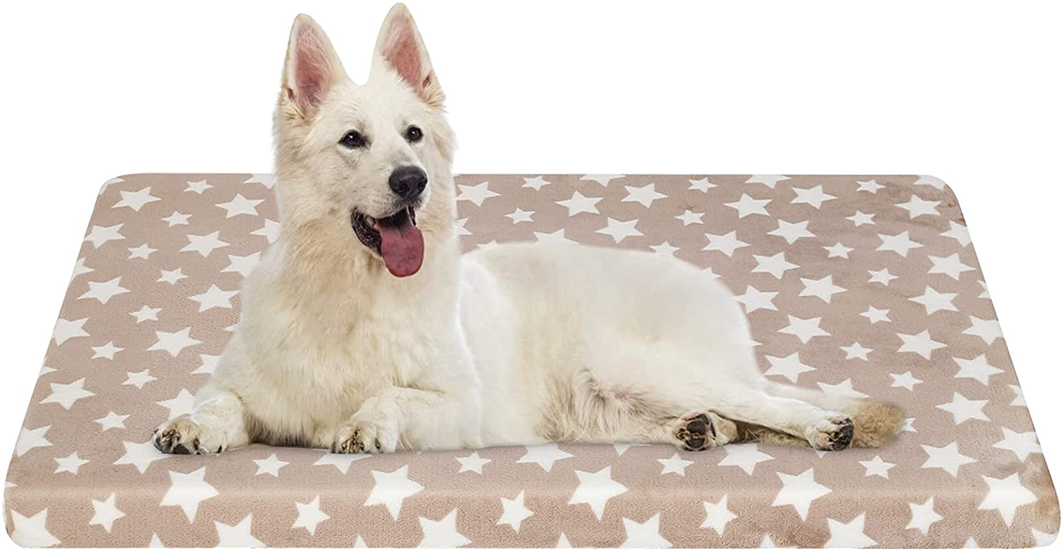 EMPSIGN Waterproof Dog Bed Crate Pad, Dog Bed Mat Reversible (Warm & Cool), Removable Washable Cover, Waterproof Liner & High Density Foam, Pet Bed Mattress for Small to Xx-Large Dogs, Beige, Star