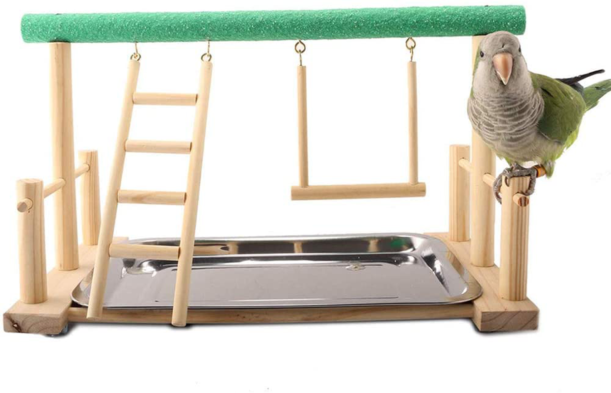 Keersi Parrots Playstand Wood Perch Stand Ladder Swing with Toy for Bird Parakeet Cockatiel Conure African Grey Cockatoo Macaw Amazon Lovebird Budgie Finch Canary Animals & Pet Supplies > Pet Supplies > Bird Supplies > Bird Gyms & Playstands Keersi   