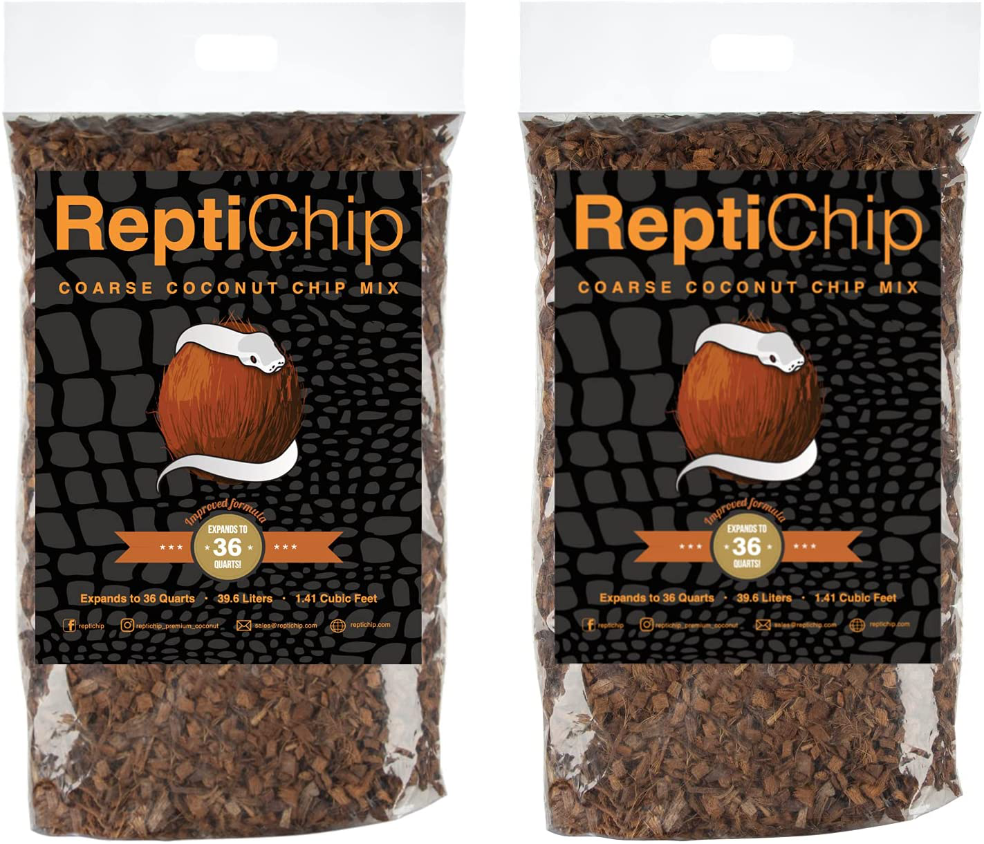 Reptichip Coconut Substrate for Reptiles Loose Coarse Coconut Husk Chip Reptile Bedding Animals & Pet Supplies > Pet Supplies > Reptile & Amphibian Supplies > Reptile & Amphibian Substrates Reptichip Premium Coconut Substrate 36 Quart (2 Pack)  
