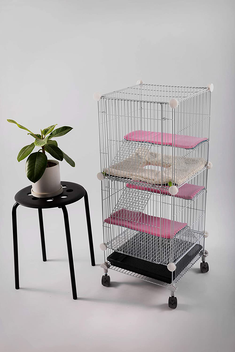 Pet Hutch Cages for Hamster, Rat or Other Small Animals Indoor, Expandable and Stackable, 14X14X28 In