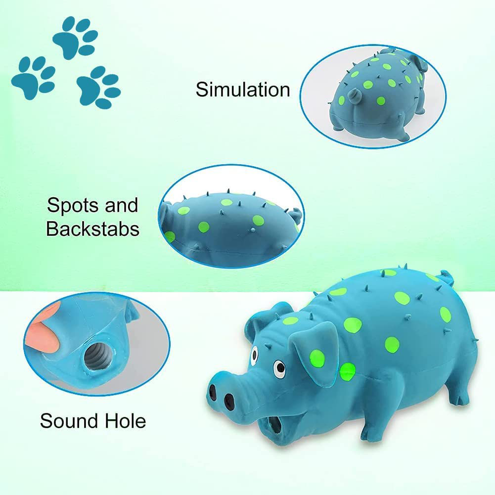 Dog Squeeze Toy,Squeaky Pig Dog Toys, Blue Latex Grunting Pig Dog