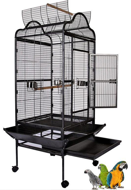 Mcage 63" Large Elegant Durable Open Top Perch Stand Parrot Bird Wrought Iron Rolling Cage for Cockatoo Cockatiels Animals & Pet Supplies > Pet Supplies > Bird Supplies > Bird Cages & Stands Mcage   