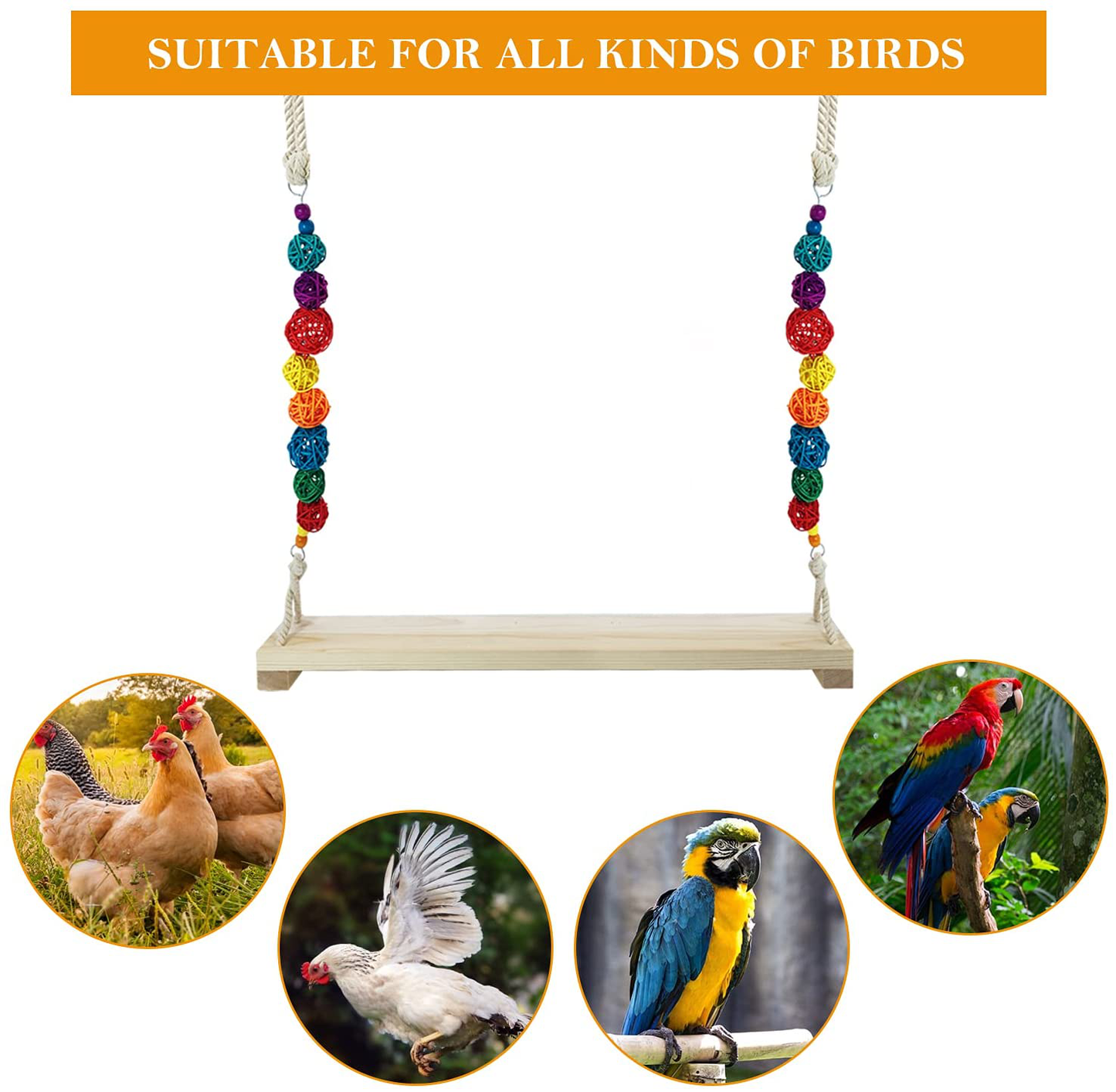 Chicken Swing,Chicken Perch,Wood Stand for Chick,Ladder Toys for Bird,Handmade Coop Swing for Chicken Bird,Parrot,Hens,Small Parakeets,Cockatiels,Macaws,Large Pet, Safe and Relief of Stress Animals & Pet Supplies > Pet Supplies > Bird Supplies > Bird Ladders & Perches Sufford   