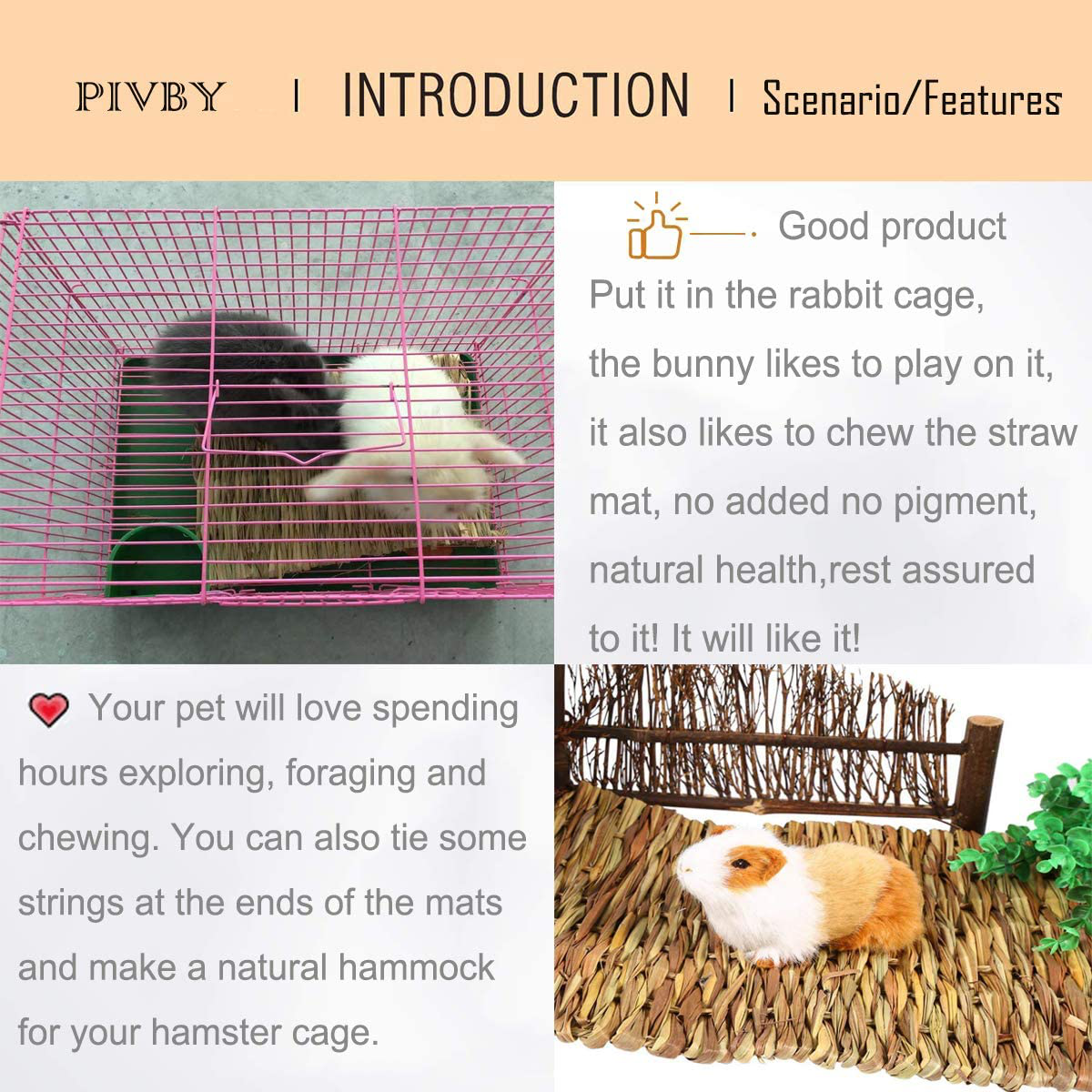 PIVBY 3PCS Woven Pet Bed Rabbit Grass Mat,Bunny Bedding Nest Chew Play Toys for Hamsters Parrot Rabbits Hedgehog Guinea Pig Bunny and Other Small Animals (3 Pack) Animals & Pet Supplies > Pet Supplies > Small Animal Supplies > Small Animal Bedding PINVNBY   