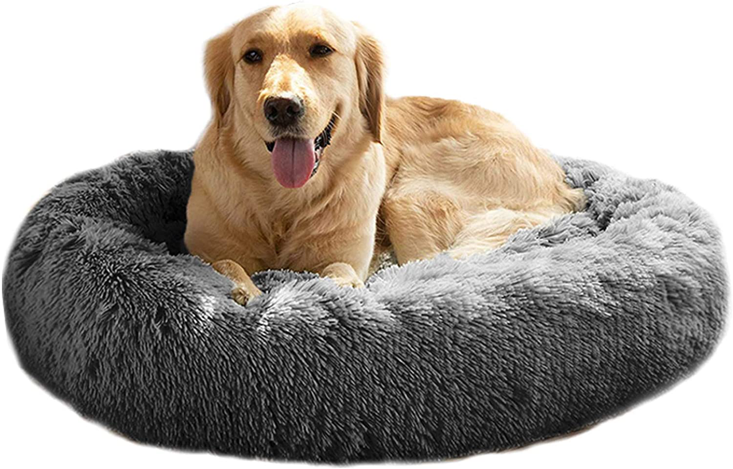 MFOX Calming Dog Bed (L/XL/XXL/XXXL) for Medium and Large Dogs Comfortable Pet Bed Faux Fur Donut Cuddler up to 25/35/55/100Lbs Animals & Pet Supplies > Pet Supplies > Dog Supplies > Dog Beds MFOX Grey XXXL(43''x33''x8'') 