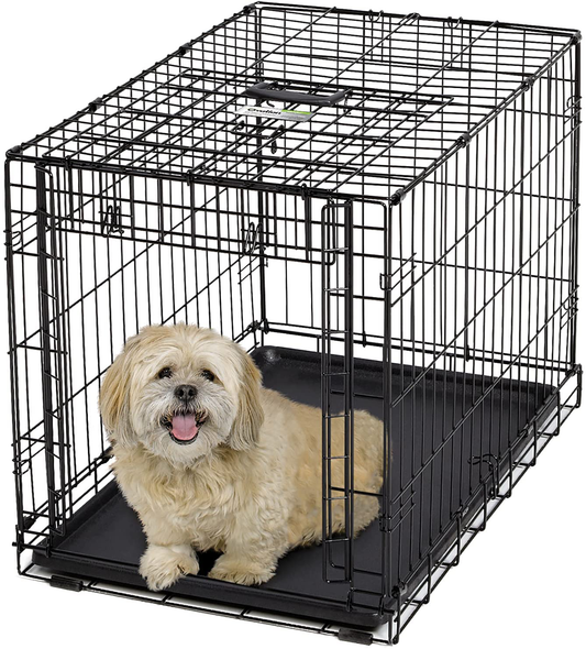 Ovation Folding Dog Crate | Dog Crate Features Space-Saving Overhead “Garage” Style Door & Comes Fully Equipped W/ Replacement Tray, Divider Panel & Floor Protecting Roller Feet