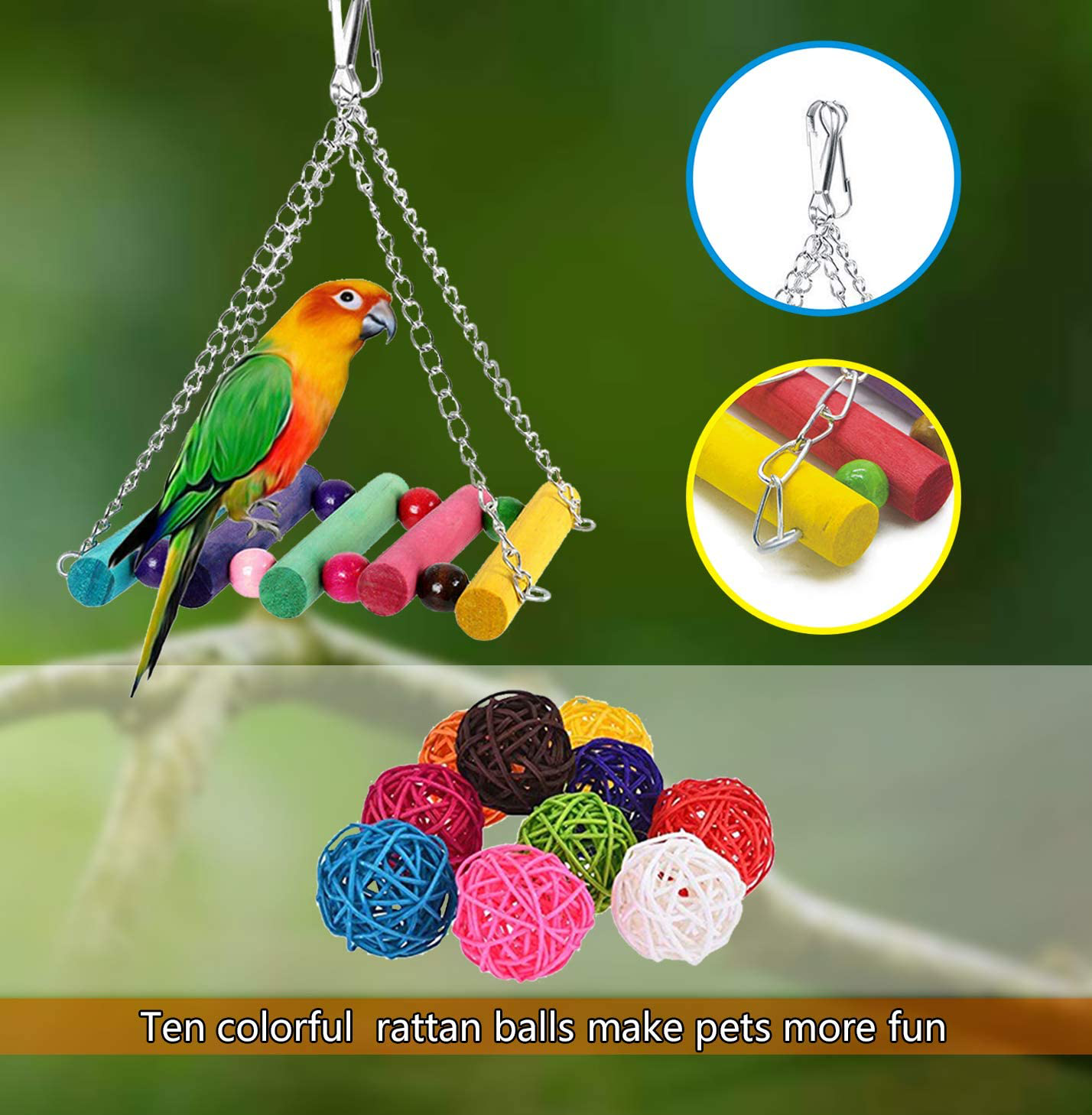 SUSYEE 16 Pcs Bird Toys Parrot Swing Toys Bird Perch Stand Chewing Hanging Swing Toys Pet Climbing Ladders Rattan Balls Suitable for Small Parakeets, Conures,Macaws,Cockatiel,Finches,Budgie,Love Birds Animals & Pet Supplies > Pet Supplies > Bird Supplies > Bird Ladders & Perches SUSYEE   