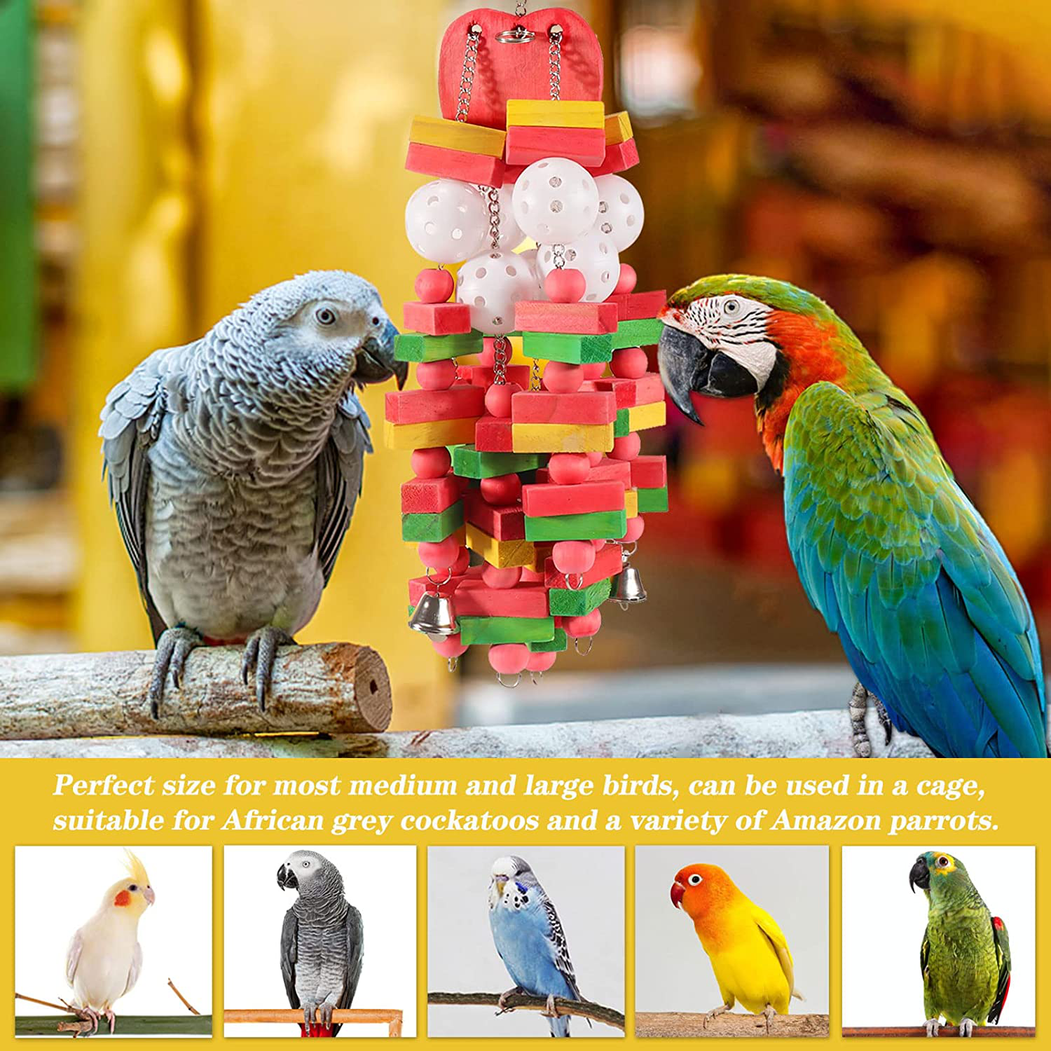 Lifeunion Large Bird Parrot Chewing Toys, Natural Wooden Parrot Cage Hanging Bite Block Toy Entertaining Tearing Treats Toy for Cockatoo, Parakeet, Lovebirds, Macaws, African Grey Animals & Pet Supplies > Pet Supplies > Bird Supplies > Bird Treats Lifeunion   