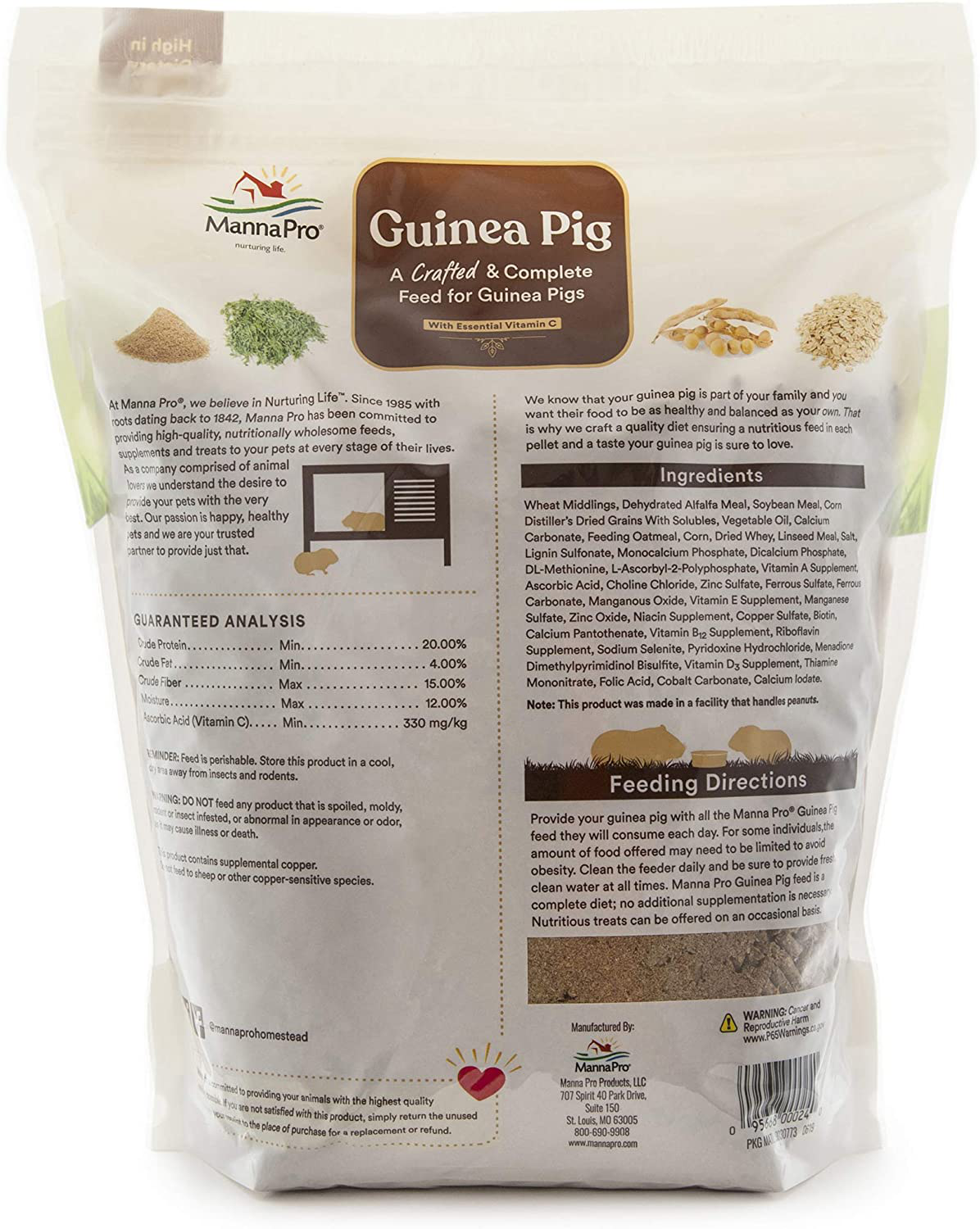 Manna Pro Guinea Pig Feed | with Vitamin C | Complete Feed for Guinea Pigs | No Artificial Colors or Flavors | 5 Lb