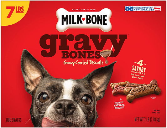 Milk-Bone Gravy Bones Dog Biscuits, 4 Meaty Flavors with 12 Vitamins & Minerals Animals & Pet Supplies > Pet Supplies > Small Animal Supplies > Small Animal Treats J.M. SMUCKER COMPANY 7 Pound (Pack of 1)  