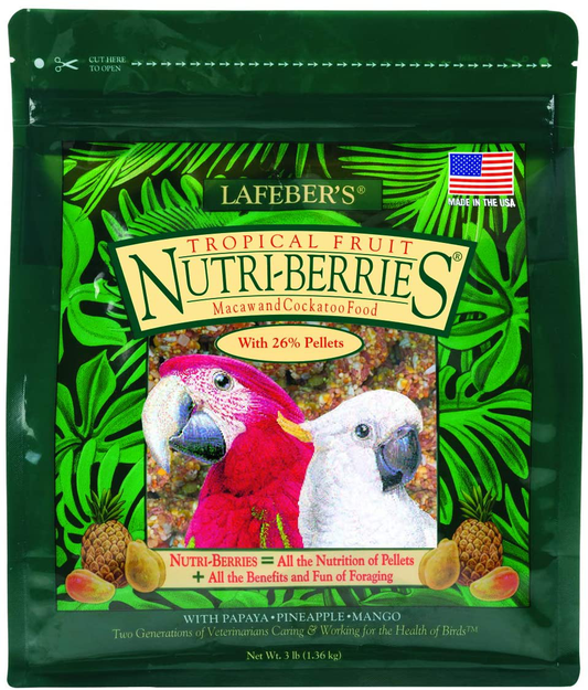 Lafeber Tropical Fruit Nutri-Berries Pet Bird Food, Made with Non-Gmo and Human-Grade Ingredients, for Macaws and Cockatoos, 3 Lb Animals & Pet Supplies > Pet Supplies > Bird Supplies > Bird Treats LAFEBER'S   