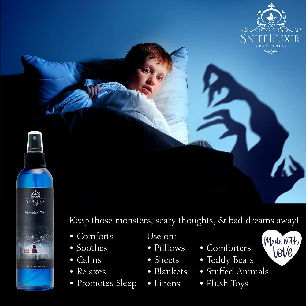 Sniffelixir Lavender Sleep, Linen, Pillow Spray for Kids - Handmade with Organic Lavender Essential Oil, 8 Oz (Blue, Monster Mist)