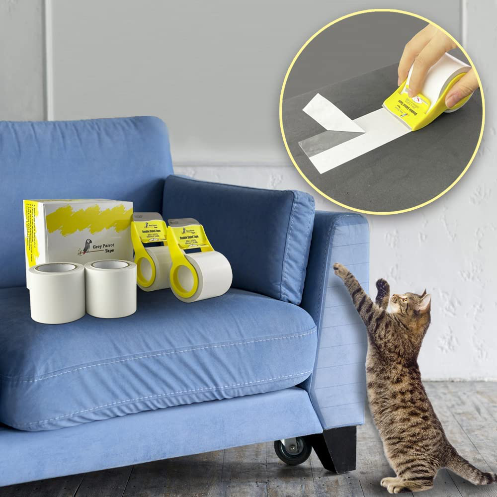 Greyparrot Cat Scratch Deterrent Furniture Protector Tape for Sofa, Doors, Clear Couch Protectors from Cats Scratching, anti Cat Scratch Tape Guards, Cat Couch Corner Protectors, Double Sided Tape