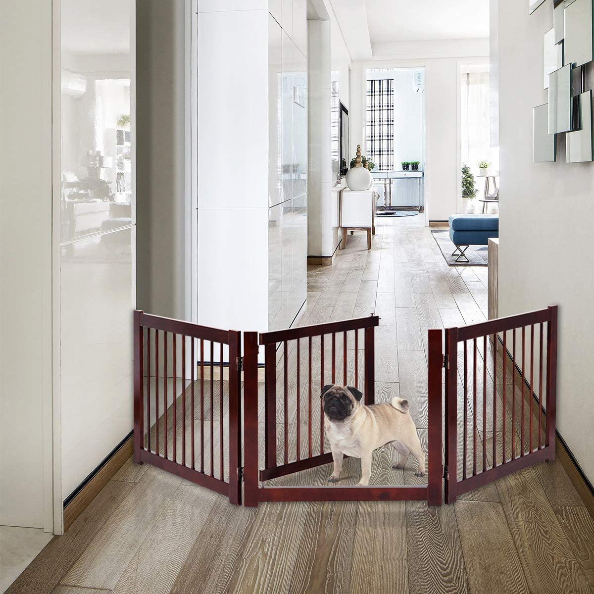 PETSITE Freestanding Pet Gate with Door 3 Panel 81 in Extra Wide