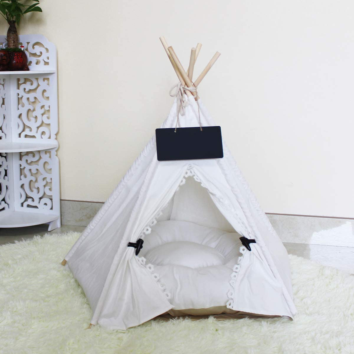 Penck Pet Teepee Dog & Cat Bed - Portable Dog Tents & Pet Houses with Thick Cushion & Blackboard, 24 Inch Tall, for Pets up to 15Lbs Animals & Pet Supplies > Pet Supplies > Dog Supplies > Dog Houses PENCK   