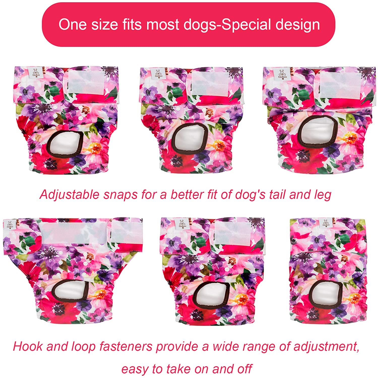 Cutebone Dog Diapers Female Reusable 3 Pack for Doggie in Heat, Washable Dog Pants