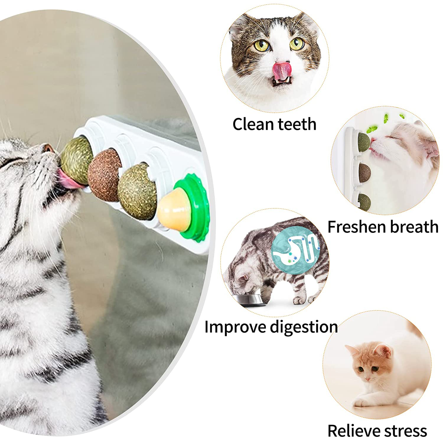 Malier 4 PCS Cat Kitten Toys, Edible Catnip Silvervine Ball Cat Toys for Indoor Cats Lick, Safe Healthy Rotatable Balls Treats Cat Chew Toys Cat Wall Treats Toys Animals & Pet Supplies > Pet Supplies > Cat Supplies > Cat Toys Malier   