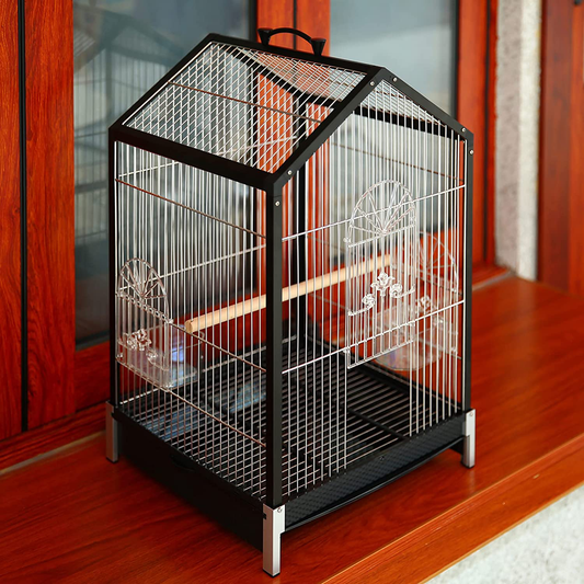 Bird Carrier Travel Cage, 21 Inch with Wooden Perch Feeding Cups for Small Bird Parrots Conures Cockatiel Parakeets（Triangle Black Frame） Animals & Pet Supplies > Pet Supplies > Bird Supplies > Bird Cages & Stands slrugci   