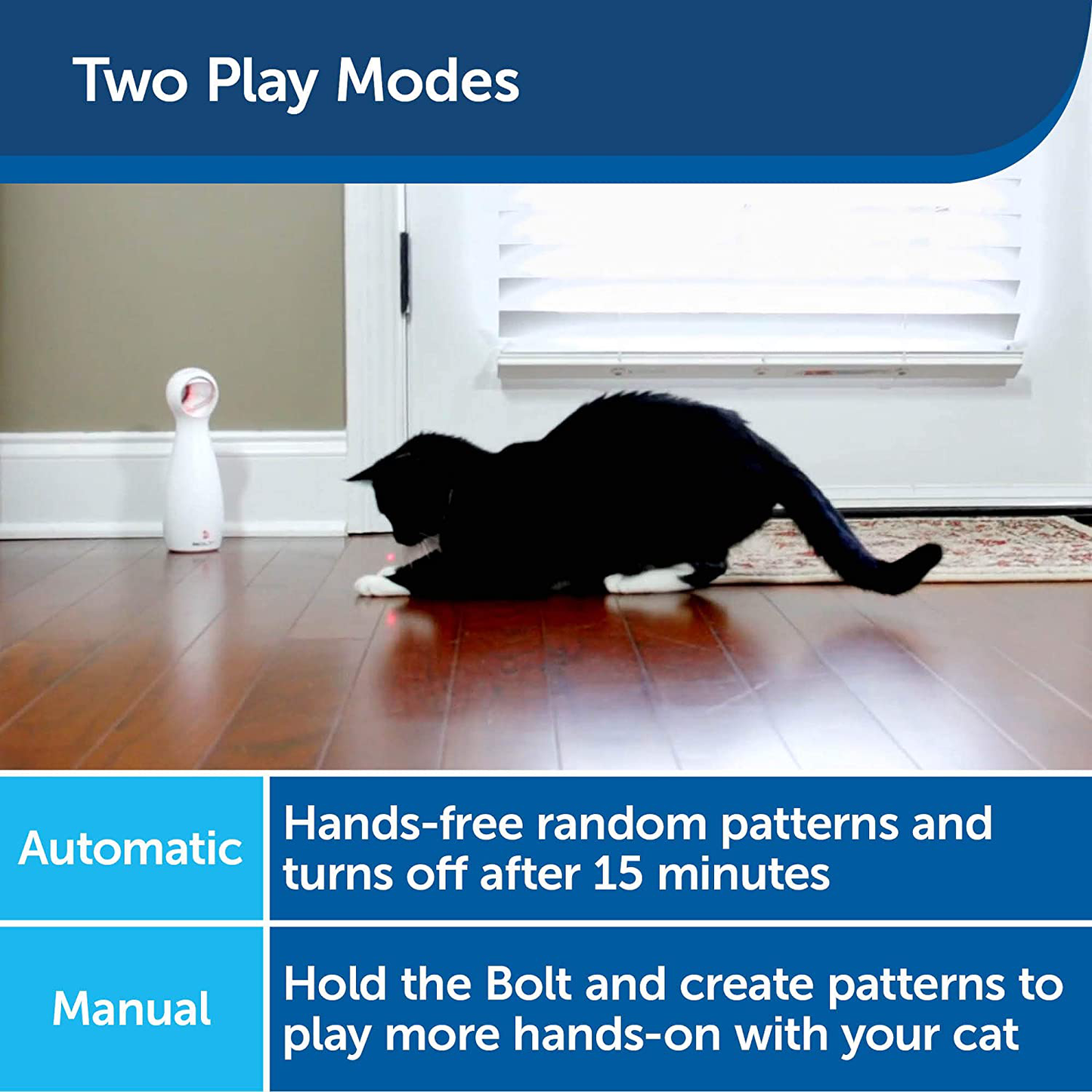 Petsafe Bolt - Laser Pointer Cat Toy / Dog Toy - Automatic Cat Laser Toy: Manual & Random Pattern Mode, Cat Anxiety Relief, Hands Free, Auto Shutoff, Battery Operated, Laser Safe - Interactive Cat Toy Animals & Pet Supplies > Pet Supplies > Cat Supplies > Cat Toys PetSafe   