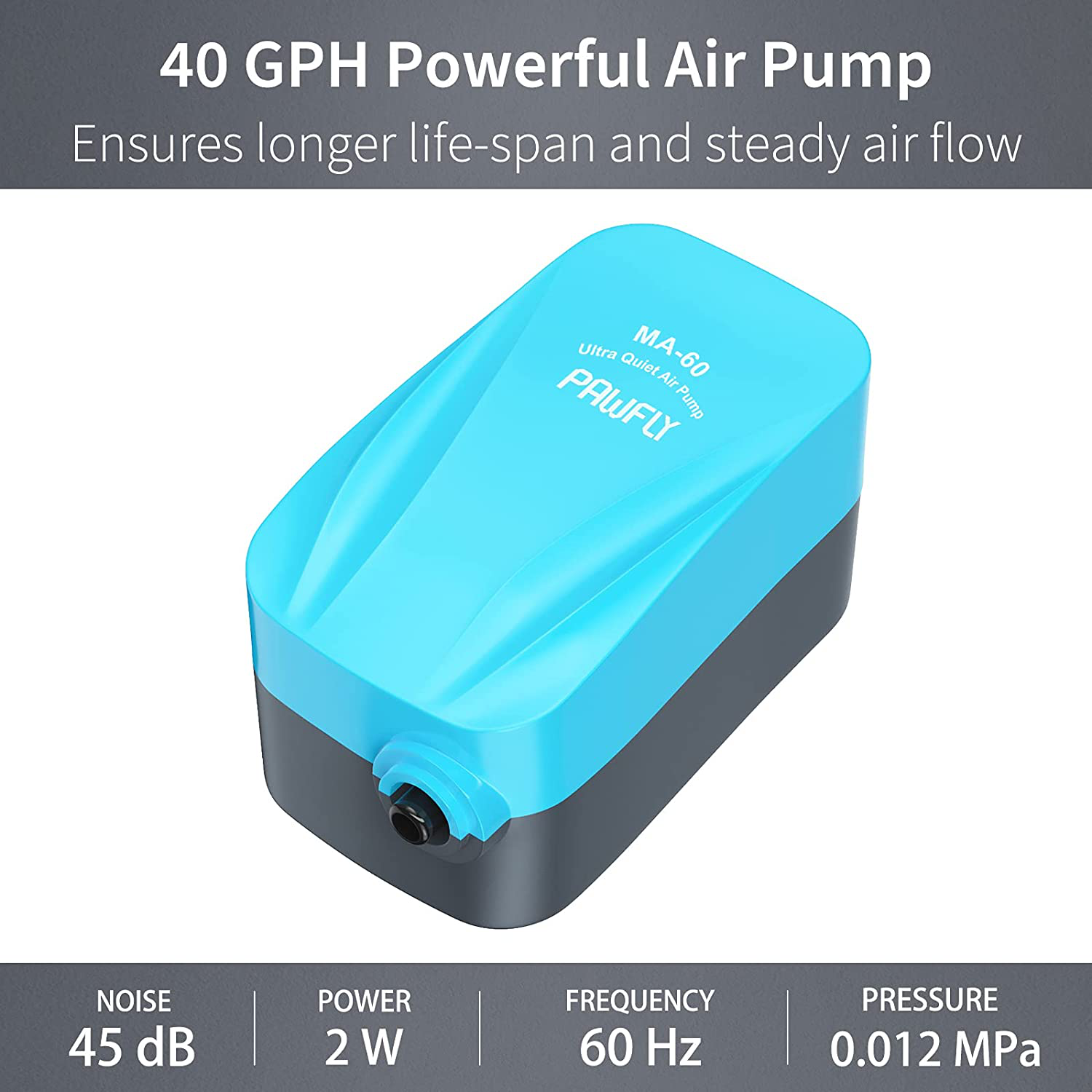 Pawfly 40 GPH Aquarium Air Pump with Airline Tubing and Check