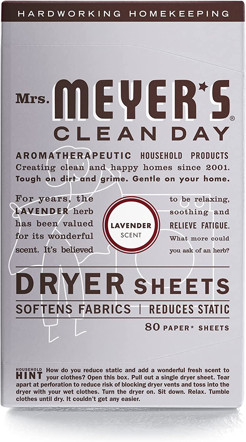 Mrs. Meyer'S Clean Day Dryer Sheets, Fabric Softener, Reduces Static, Cruelty Free Formula Infused with Essential Oils, Lavender Scent, 80 Count Animals & Pet Supplies > Pet Supplies > Small Animal Supplies > Small Animal Bedding MRS. MEYER'S CLEAN DAY   