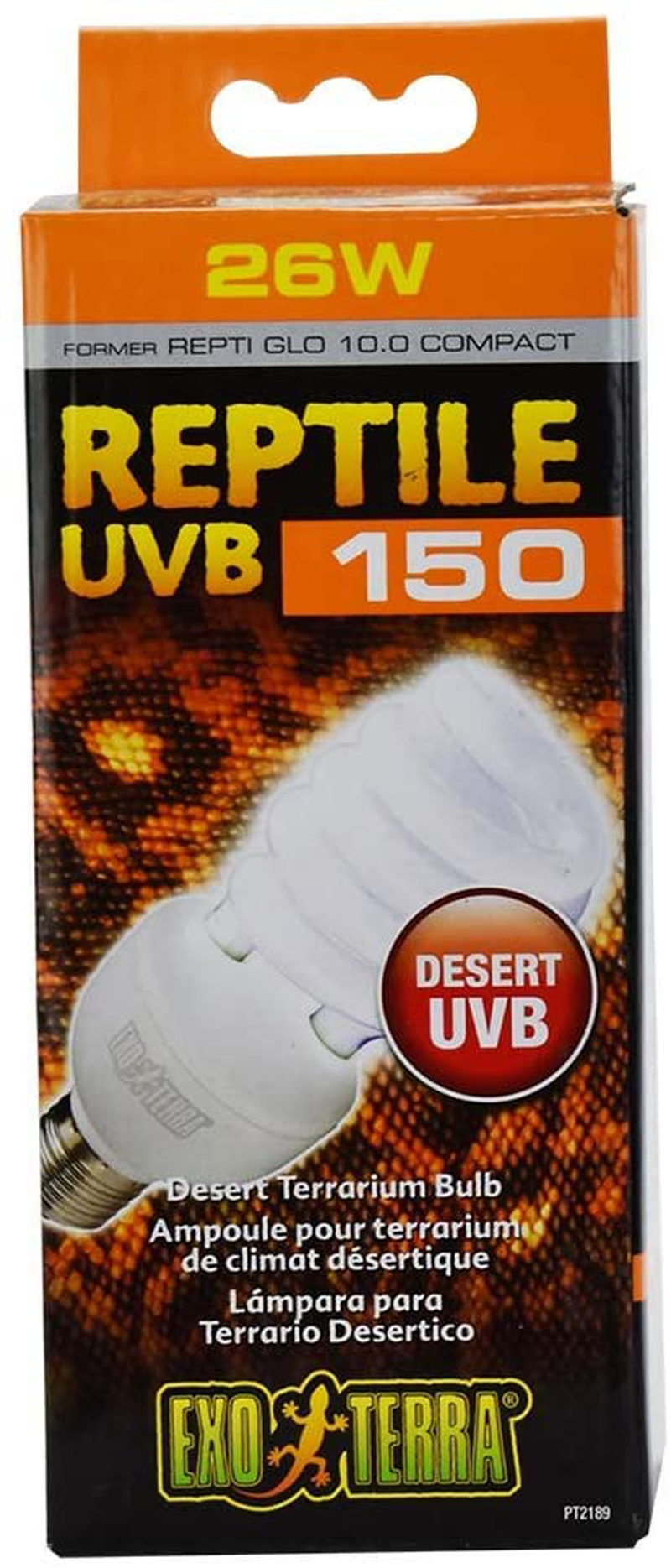 Exo Terra Repti-Glo 10.0 Compact Desert Terrarium Lamp, UVB Light Bulb for Reptiles, PT2189