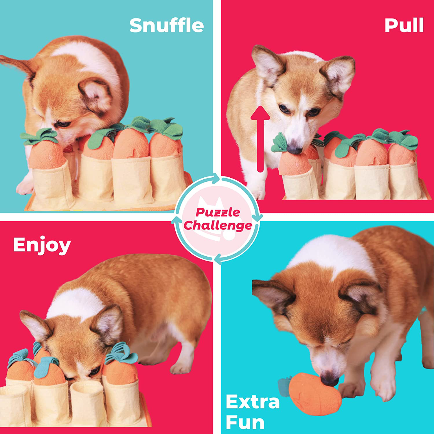 FOSSA Dog Snuffle Mat, Pet Food Feeding Mat with 8 Carrots Plush