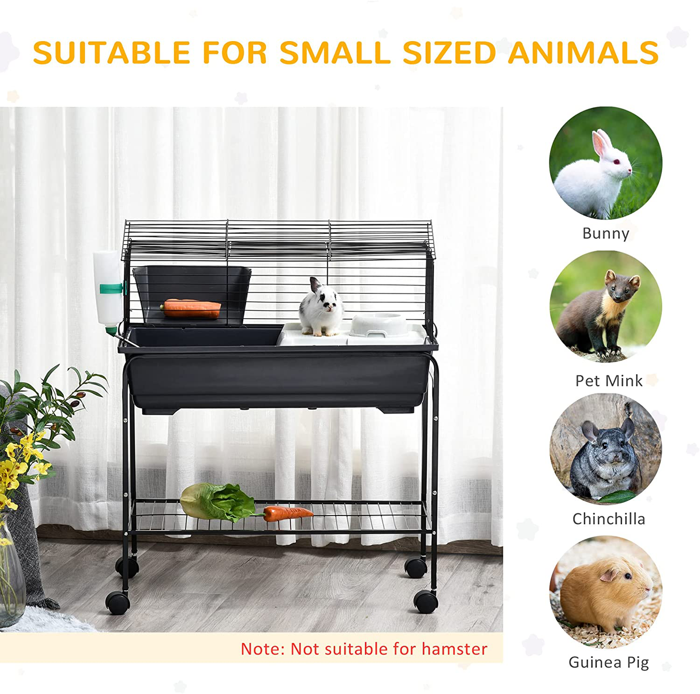 Pawhut Small Animal Cage Deluxe Pet Habitat Rolling Rabbit Hutch for Bunny Guinea Pig Pet Mink Chinchilla with Detachable Stand Storage Shelf Accessories