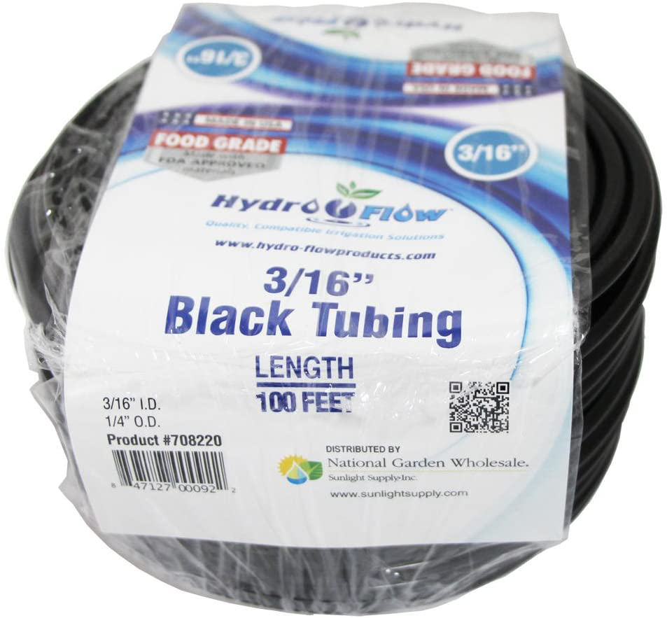 Hydro Flow 100 Ft Vinyl Tubing, Black - 3/16 ID X 1/4 OD
