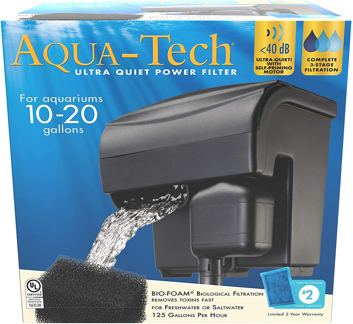 AQUA-TECH Power Filter for Aquariums, 3-Stage Filtration (Packaging May Vary) Animals & Pet Supplies > Pet Supplies > Fish Supplies > Aquarium Filters AQUA-TECH New - 10 to 20 Gallon  