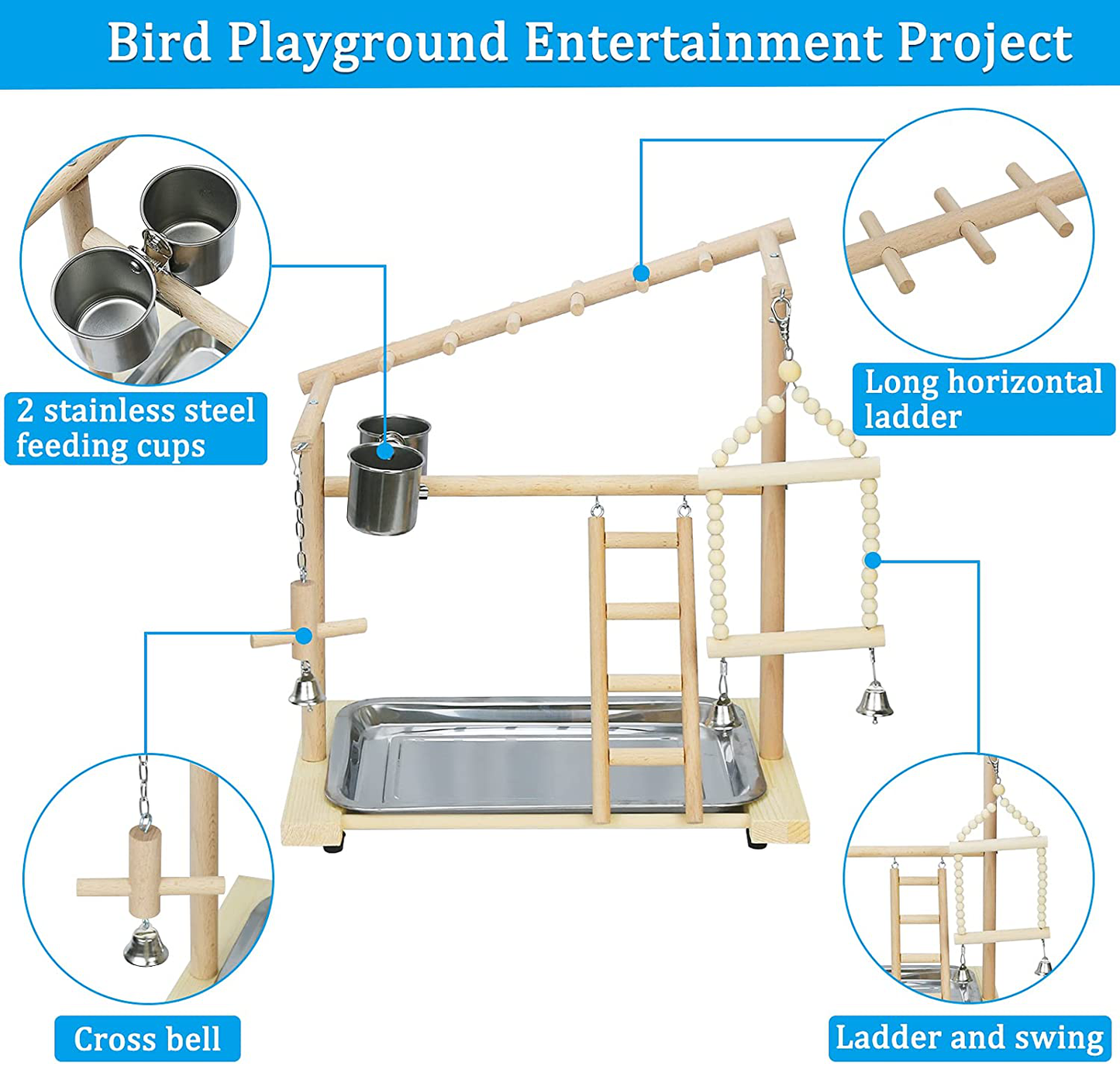 Lilithye Natural Wood Bird Playground Parrot Bird Stand Playstand for Cockatiel Conures Parakeet Parrots,Cage Top Bird Playground,Bird Tabletop Playstand Animals & Pet Supplies > Pet Supplies > Bird Supplies > Bird Gyms & Playstands Lilithye   