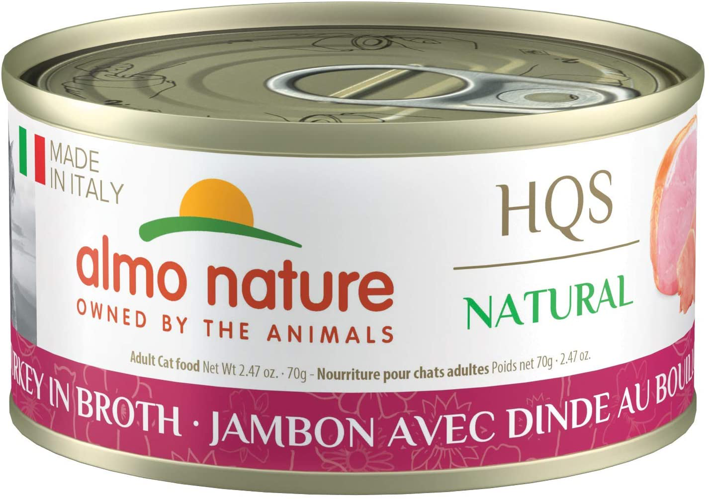 Almo Nature HQS Natural Made in Italy, Grain-Free, Additive Free, Adult Cat Canned Wet Food. Crafted with a Taste of Italy in Every Bite (Pack of 24) Animals & Pet Supplies > Pet Supplies > Small Animal Supplies > Small Animal Food almo nature Ham with Turkey in broth  